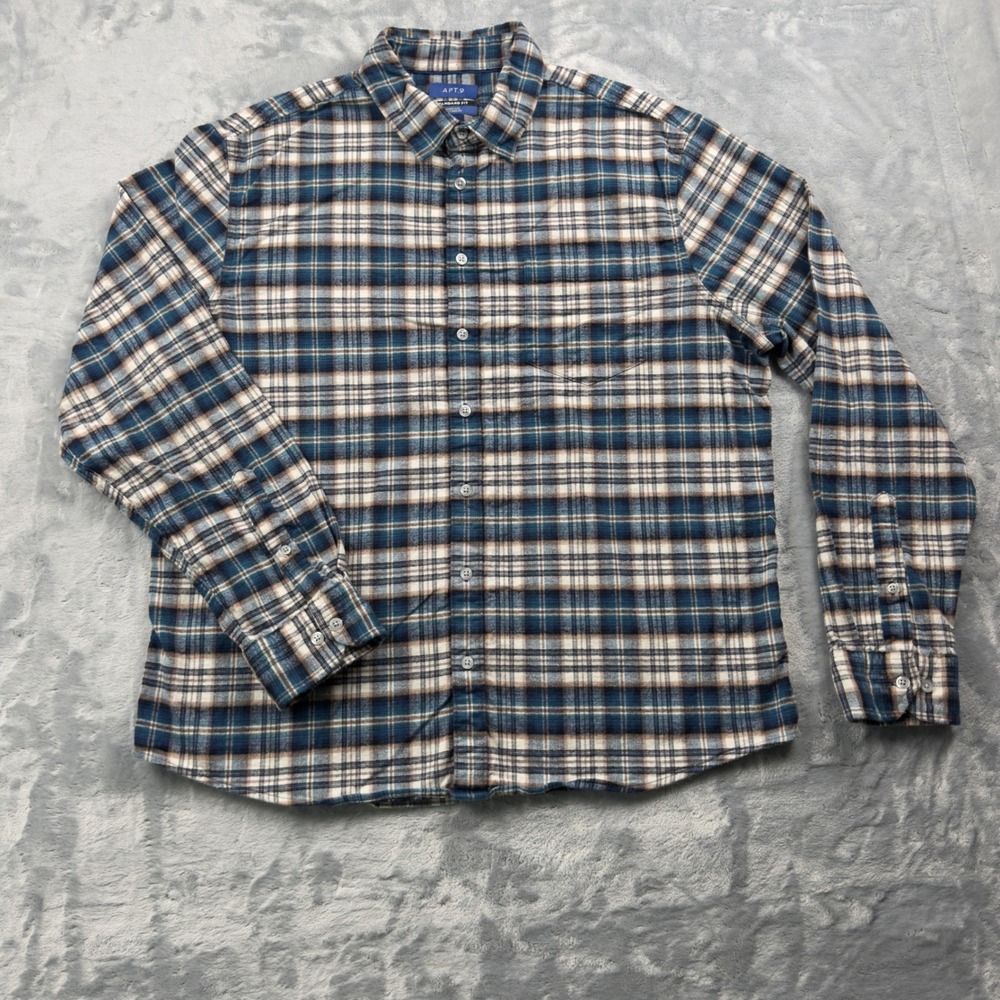 Apt. 9 Mens XXL Premier Flex Untucked Fit Plaid Flannel Shirt Blue